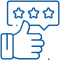 Thumbs up hand with three-star rating icon representing positive customer review feedback.