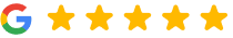 Google logo with five gold stars indicating excellent customer rating for Gulfside Dental & Orthodontics