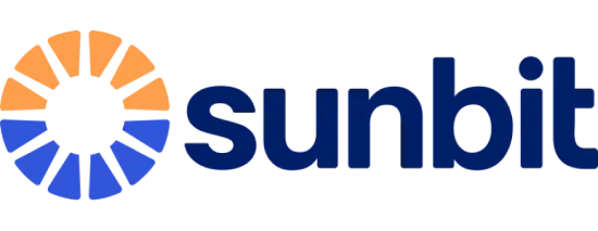 Sunbit logo featuring a stylized sun icon with blue and orange rays next to company name.