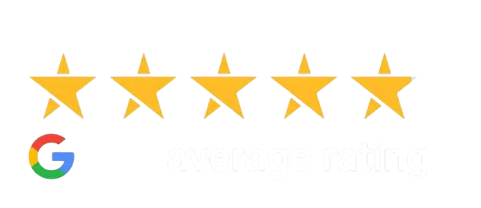 Five gold stars above Google logo representing excellent dental practice reviews and ratings